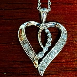 10k white gold french diamond heart necklace with journey pendant inside heart